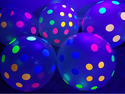 Product Cover Blacklight Party Balloons - Clear Balloons with Polka Dots that Glow in the Dark under Blacklight - 25 Pack of 11 inch Clear Latex Balloons with Neon Flourescent Polka Dots