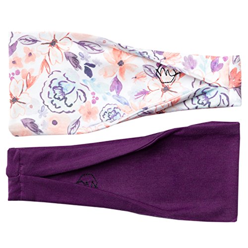 Product Cover Maven Thread Women's Headband Yoga Running Exercise Sports Workout Athletic Gym Wide Sweat Wicking Stretchy No Slip 2 Pack Set Plum Purple Floral ASANA
