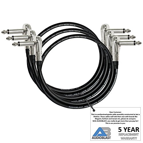 Product Cover 3 Units - 2 Foot - Audioblast HQ-1 - Ultra Flexible - Dual Shielded (100%) - Instrument Effects Pedal Patch Cable w/ ¼ inch (6.35mm) Low-Profile, R/A Pancake Type TS Connectors & Dual Staggered Boots