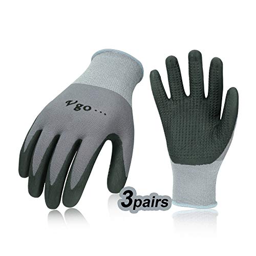 Product Cover Vgo 3Pairs Super Light Micro Foam Nitrile Coating Gardening and Work Gloves (Size XL,Grey,NT5148)