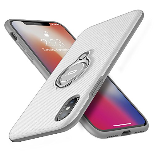 Product Cover ICONFLANG iPhone X Case, iPhone 10 Case, Ring Kickstand case 360 Degree Rotating Ring Drop Protection Shock Absorption case [Compatible with Magnetic Car Mount case] for iPhone X (2018) - White-Grey