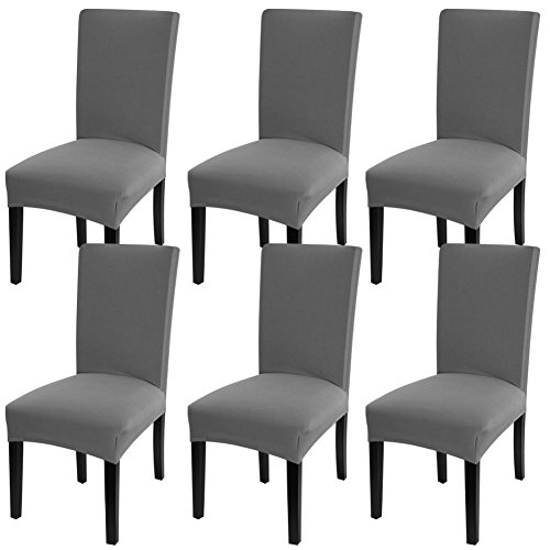 Product Cover Fuloon 6 Pack Super Fit Stretch Removable Washable Short Dining Chair Protector Cover Seat Slipcover for Hotel,Dining Room,Ceremony,Banquet Wedding Party (Gray)
