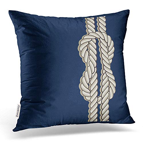 Product Cover Accrocn Square Throw Pillow Covers Retro Blue Nautical With Ships Rope Art Pillowcases Polyester 18 X 18 Inch With Hidden Zipper Home Sofa Cushion Decorative Pillowcase