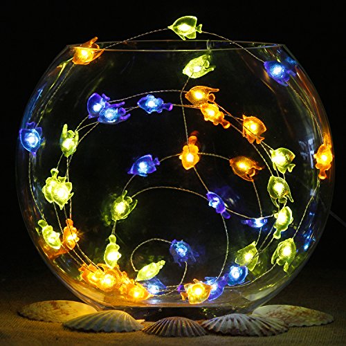 Product Cover Impress Life Nautical Themed Christmas Decorations, Tropical Small Fish Led Blue Green Orange Battery-Powered String Lights 10ft 40 Led Silver Wire with Remote for Patio, Porch, Bedroom
