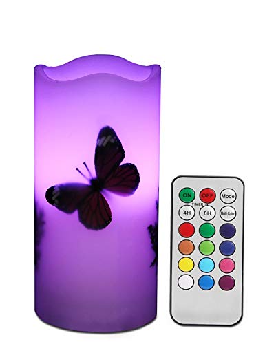 Product Cover LED Candles Flameless Battery Operated with Remote Timer 6'' Tealight Butterfly & Plants Decor Real Wax Electric Candle Lights 12 Color Changing for Home&Kitchen Indoor/Outdoor Party