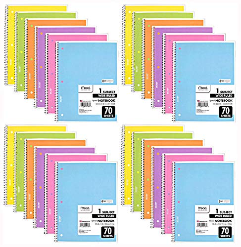 Product Cover Mead Spiral Notebook, 24 Pack of 1-Subject Wide Ruled Spiral Bound Notebooks, Pastel Color Cute school Notebooks, 70 Pages