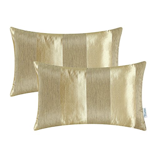 Product Cover CaliTime Pack of 2 Cushion Covers Bolster Pillow Cases Shells for Couch Sofa Home Decoration Modern Shining & Dull Contrast Striped 12 X 20 Inches Gold