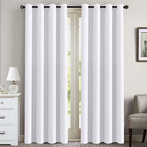 Product Cover Room Darkening Curtains for Living Room/Dining Room - Curtains 84 inches Long Easy Care Solid Window Treatment Thermal Insulated Grommet Curtains/Drapes (2 Panels, Pure White)