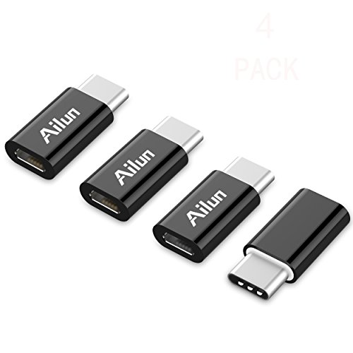 Product Cover Ailun Type C Adapter Micro USB to USB C Adapter 4 Pack Data Sync Charging Compatible MacBook ChromeBook Pixel Galaxy S10 S9 S8 Plus Note 10 and More Type C Cable Supported Devices Black
