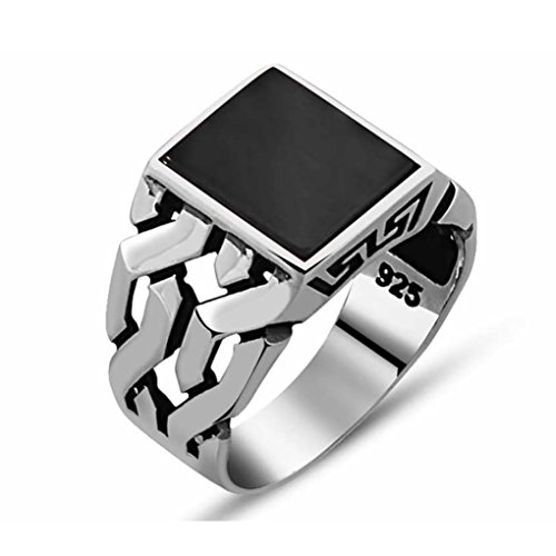 Product Cover chimoda Mens Silver Ring with Black Onyx Stone in 925 Sterling Turkish Handmade Jewelry Men's Rings