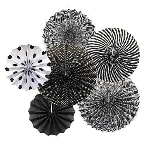 Product Cover ADLKGG Party Hanging Paper Fans Set, Black Round Pattern Paper Garlands Decoration for Birthday Wedding Graduation Events Accessories, Set of 6