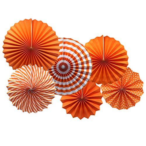 Product Cover ADLKGG Party Hanging Paper Fans Set, Orange Round Pattern Paper Garlands Decoration for Birthday Wedding Graduation Events Accessories, Set of 6