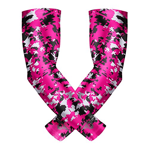 Product Cover Bucwild Sports Compression Arm Sleeves (Pair) Youth & Adult Sizes Football, Baseball, Basketball, Cycling, Tennis Pink Camo Youth Large YL