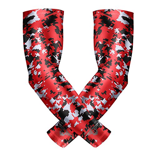 Product Cover Bucwild Sports Compression Arm Sleeves (Pair) Youth & Adult Sizes Football, Baseball, Basketball, Cycling, Tennis Red Camo Youth Large YL