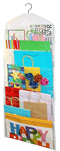Product Cover AOTUNO Double-Sided Hanging Gift Bag Organizer Storage for Gift Bags, Bows, Ribbon,with Clear Pockets.