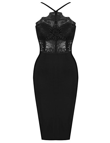 Product Cover UONBOX Women's Sexy Lace Spliced Backless Spaghetti Strap Halter Cocktail Party Bandage Dress