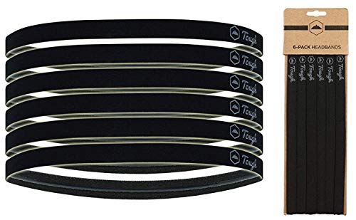 Product Cover Athletic Sports Headbands - 6 Pack Thin Hair Bands for Men Women Boys & Girls - Elastic Head Bands - No Slip Silicone Grip - Soccer, Running, Yoga, Volleyball & Workouts