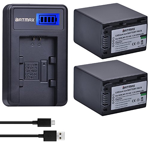 Product Cover Batmax 2pcs 3900mAh NP-FV100 Battery + LCD USB Charger for Sony NP-FV100 Sony HDR-CX110, HDR-CX130/B, HDR-CX160/B, HDR-XR160, HDR-CX360V, HDR-CX560V, HDR-CX700V, HDR-PJ10, HDR-PJ30V, HDR-PJ50V