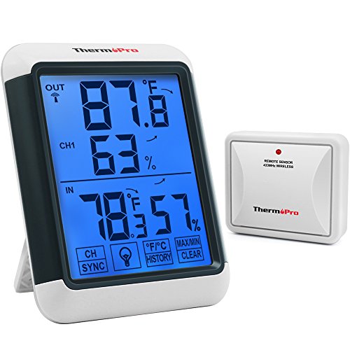 Product Cover ThermoPro TP65A Indoor Outdoor Thermometer Digital Wireless Hygrometer Temperature and Humidity Monitor with Jumbo Backlight Touchscreen and Cold-Resistant Outdoor Thermometers, 200ft/60m Range