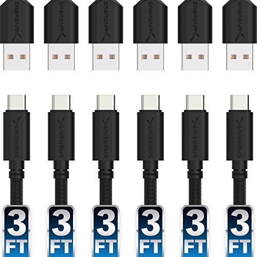 Product Cover Sabrent [6-Pack] 22AWG Premium 3ft USB-C to USB A 2.0 Sync and Charge Cables [Black] (CB-C6X3)