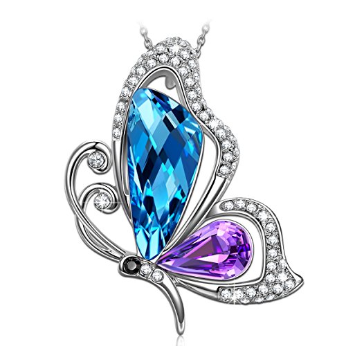 Product Cover SIVERY Butterfly Necklaces for Women 'Butterfly Kiss' Jewelry Woman Necklace Pendant with Blue Purple Swarovski Crystal, Jewelry for Women, Gifts for Mom