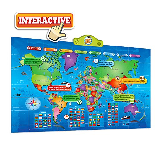 Product Cover Kids Interactive Talking World Map Touch Activated Geography for Kids, Push-to-Talk Map Learn Over 1000 Facts and Quizzes About 92 Countries World Map Puzzle Game, Fun & Educational