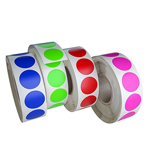 Product Cover Royal Green Circle Dots Stickers Label Rolls in 4 Assorted Colors - Round Colored Label Sticker for Inventory Labeling 19mm - 4200 Pack