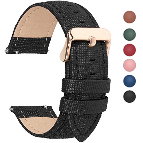 Product Cover 6 Colors for Quick Release Leather Watch Band, Fullmosa Cross Genuine Leather Replacement Watch Strap with Stainless Metal Clasp 22mm Black