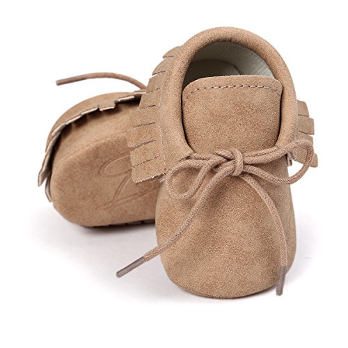 Product Cover RVROVIC Baby Boys Girls Moccasins Soft Sole Tassels Prewalker Anti-Slip Shoes (S:0~6 Months, PU Khaki)