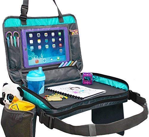 Product Cover Kids Travel Tray with Versatile Detacheable Top & Bottom Parts for Best fit. 4 in 1 Car Seat Organizer, Lap Table, Carry Bag and Large Tablet Holder for Toddlers. New Improved Odorless Foam Insert