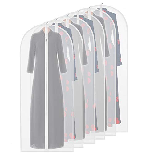 Product Cover Garment Bag Clear,55 Inch Long-Dress Moth Proof Garment Bags Dust Cover White Breathable Full Zipper for Suit Dance Clothes Closet Pack of 6