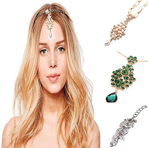 Product Cover 3Pcs Gold Head Chain Accessories Indian Bohemian Bollywood Jewelry for Women Headpiece