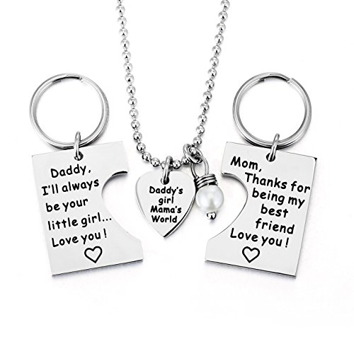 Product Cover ELOI Gifts for Daughter, Daddy's Girl Mommy's World Mother Father Necklace Keychain Pendant Jewelry Set Dad Mom Christmas Birthday Gift