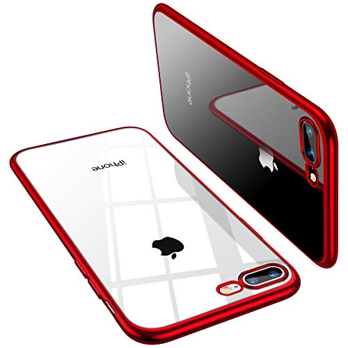 Product Cover TORRAS Crystal Clear iPhone 8 Plus Case/iPhone 7 Plus Case, [Anti-Yellow] Soft Silicone TPU Cover Slim Thin Gel Phone Case for iPhone 7 Plus/8 Plus, Red