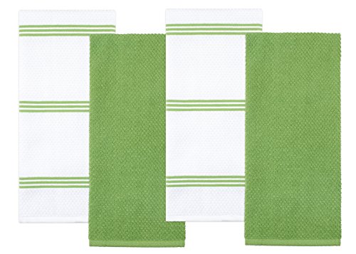 Product Cover Sticky Toffee Cotton Terry Kitchen Dish Towel, 4 Pack, 28 in x 16 in, Green Stripe
