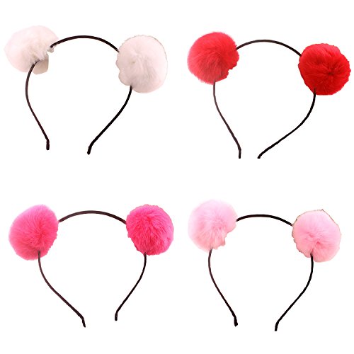 Product Cover Headband Bear Ears Fluffy Furry Soft Ball Cute Fashion Hoop Hairband Halloween Christmas Party Birthday Headwear Cosplay Costume for Girls Boys Toddlers Kids Adults (A set)