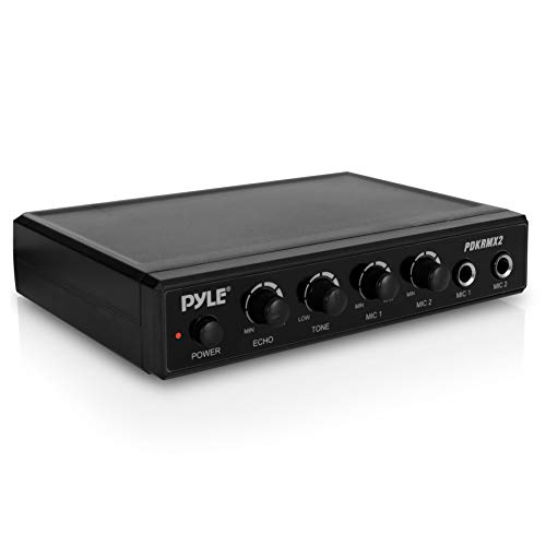 Product Cover Pyle Portable Microphone Mixer Karaoke System with Dual Mic Support, 3.5mm Stereo Type Audio Input Jack & RCA Type Audio / Video Output Jack - Ideal for DJ Sound, Home Party, & Theater