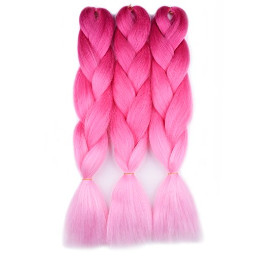 Product Cover Ombre Braiding Hair Kanekalon 3 Packs Synthetic Hair Extension For Braiding Kanekalon Hair Jumbo Briads 24 Inch (Purple Red-Hot Pink-Light Pink)