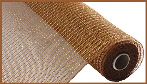 Product Cover Wide Foil Deco Poly Mesh Ribbon, 10 Inches x 30 Feet (Brown, Laser Gold Foil)