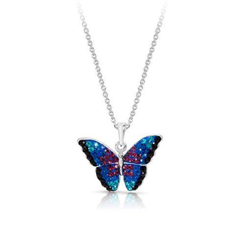 Product Cover BLING BIJOUX Jewelry Blue Rainbow Crystal Monarch Butterfly Pendant Never Rust 925 Sterling Silver Natural and Hypoallergenic Chain with Free Breathtaking Gift Box for a Special Moment of Love