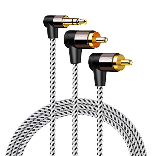 Product Cover 3.5mm to RCA,CableCreation 10ft Angle 3.5mm Male to 2RCA Male Auxiliary Stereo Audio Y Splitter Gold-Plated for Smartphones, MP3, Tablets, Speakers,Home Theater,HDTV,3M
