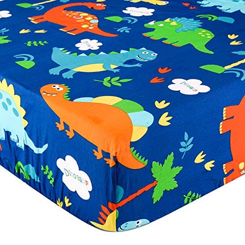 Product Cover UOMNY Crib Sheet 100% Cotton Fitted Crib Sheet Baby Sheet for Standard Crib and Toddler mattresses Nursery Bedding Sheet Crib Mattress Sheets for Boys and Girls1 Pack Dinosaur Toddler Sheet