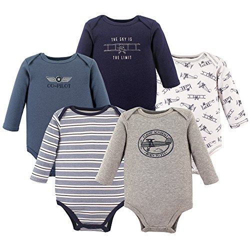 Product Cover Hudson Baby Unisex Baby Cotton Long-Sleeve Bodysuits, Aviation, 0-3 Months