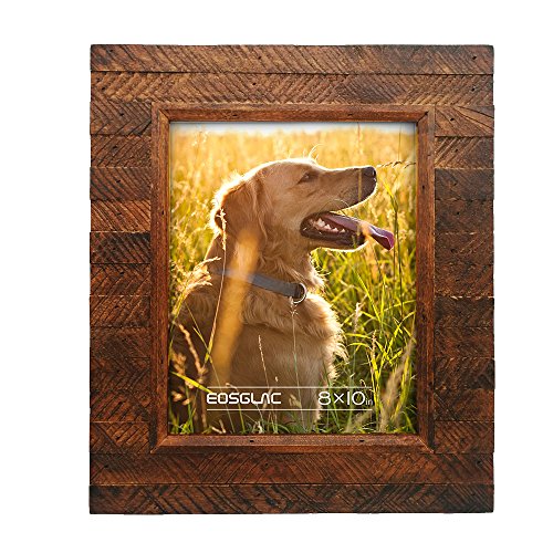 Product Cover Eosglac Wooden Picture Frame 8x10 inch, Wood Plank Design with Rustic Brown Finish, Wall Mounting or Tabletop Display, Handmade Photo Frame