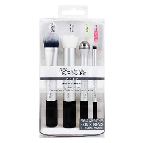 Product Cover Real Techniques Prep & Prime Makeup Brush Set For Pre-Makeup Routine: Moisturizers Serums Primers Masks Eye Cream Exfoliation (Packaging May Vary)