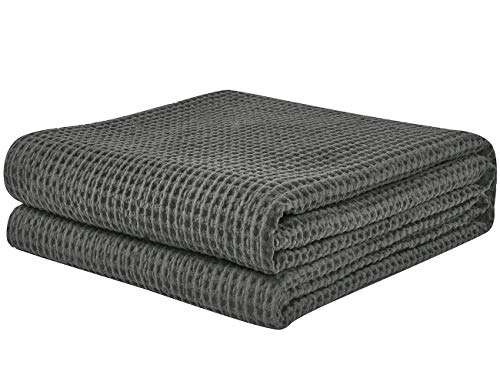 Product Cover PHF Cotton Waffle Weave Blankets Twin Size Soft Cozy Lightweight for Bed Couch Sofa Charcoal