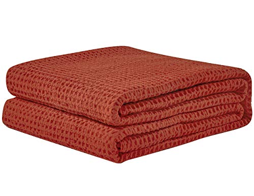 Product Cover PHF Cotton Waffle Weave Blankets King Size Soft Cozy Lightweight for Bed Couch Sofa Orange Red