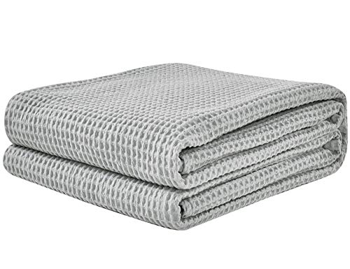 Product Cover PHF Cotton Waffle Weave Blankets Twin Size Soft Cozy Lightweight for Bed Couch Sofa Light Grey