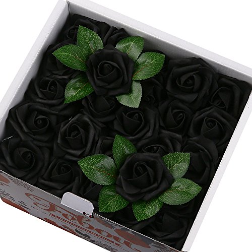 Product Cover Febou Artificial Flowers, 100pcs Real Touch Artificial Foam Roses Decoration DIY for Wedding Bridesmaid Bridal Bouquets Centerpieces, Party Decoration, Home Display (Concise Type, Black)