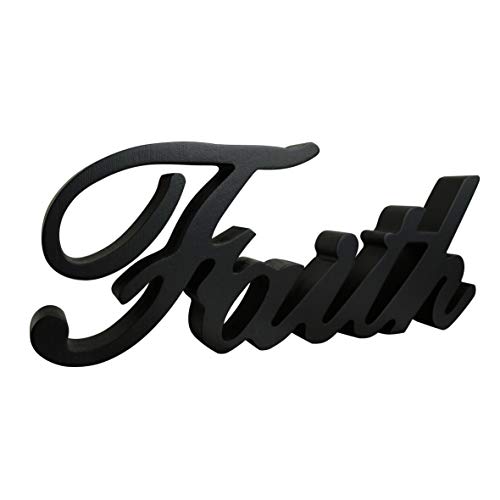 Product Cover CVHOMEDECO. Matt Black Wooden Words Sign Free Standing Faith Tabletop/Shelf/Home Wall/Office Decoration Art, 10-3/4 x 4-1/2 x 1 Inch